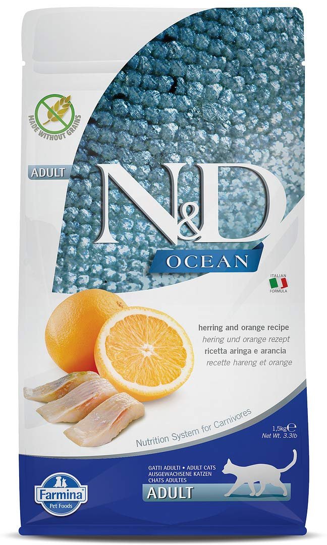 N&D Ocean Kuru Kedi Maması, Ringa Balığı ve Portakallı, Yetişkin, 1.5 kg