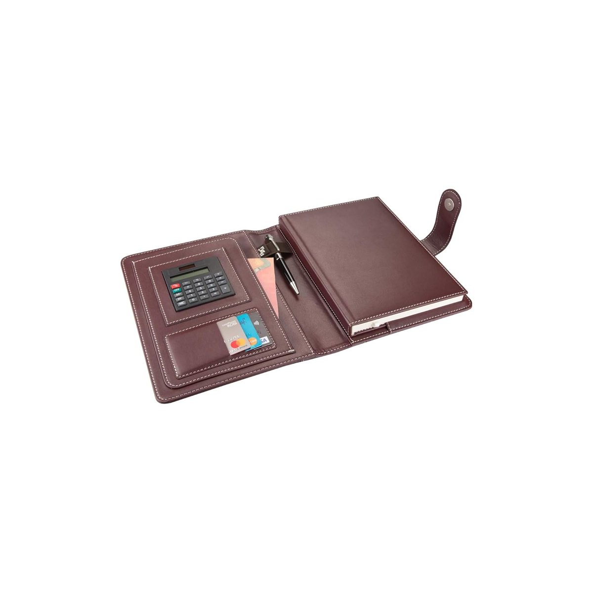 2K 5241 Ajanda TARİHSİZ Çizgili 17x24 cm. Ajanda/Defter Hesap Makineli Suni Deri Organizer, Bordo