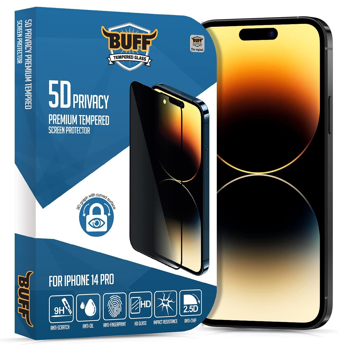 Buff iPhone 14 Pro 5D Privacy Ekran Koruyucu