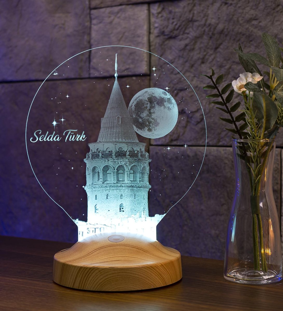 Galata Kulesi Sevgiliye Hediye, Eşe Hediye Kişiye Özel Led Lamba, Doğum Günü Hediyesi İsimli Galata Kulesi Hediyesi