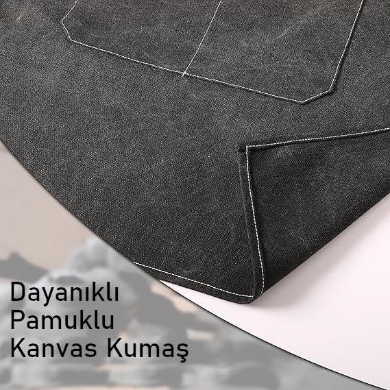 Valkyrie Unisex Kanvas Mutfak Önlüğü Ayarlanabilir Askılı Cepli Barista Garson Servis Önlüğü Siyah