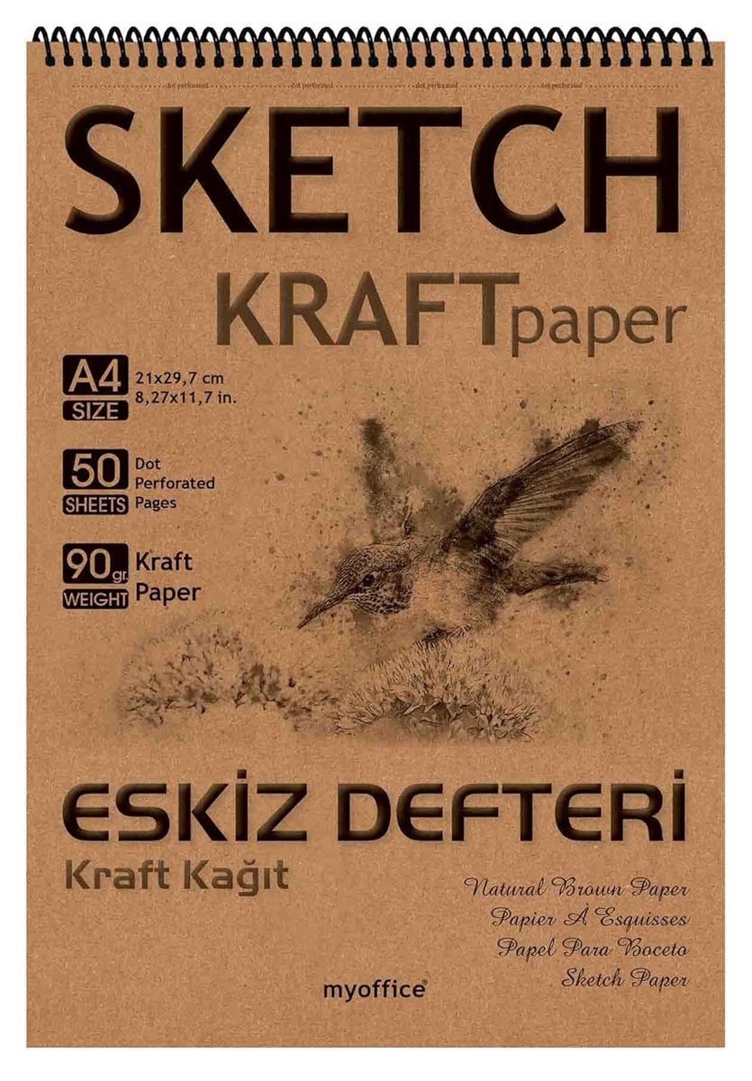 ETİKA Kraft Eskiz Defteri A4-90 gr Doğal Kağıt, Spiralli, 50 Yaprak Sketchbook
