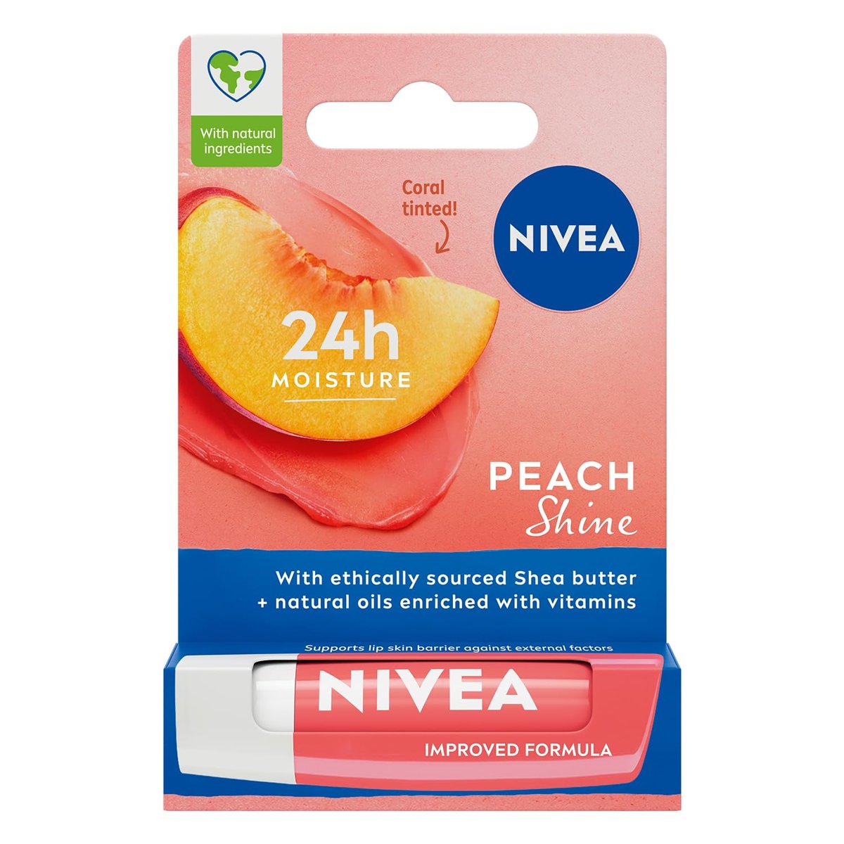 NIVEA Şeftali Dudak Bakım Kremi 4,8 gr, 24 Saat Nemlendirici, Doğal Yağlar, Gün Boyu Dudak Bakımı, Ş