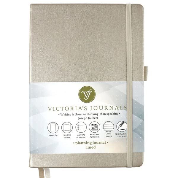 Victoria's Journals Venzi Sert Kapak Planlayıcı Defter 14x20 cm 100 gr. Krem 96 Yaprak Gümüş Çizgili