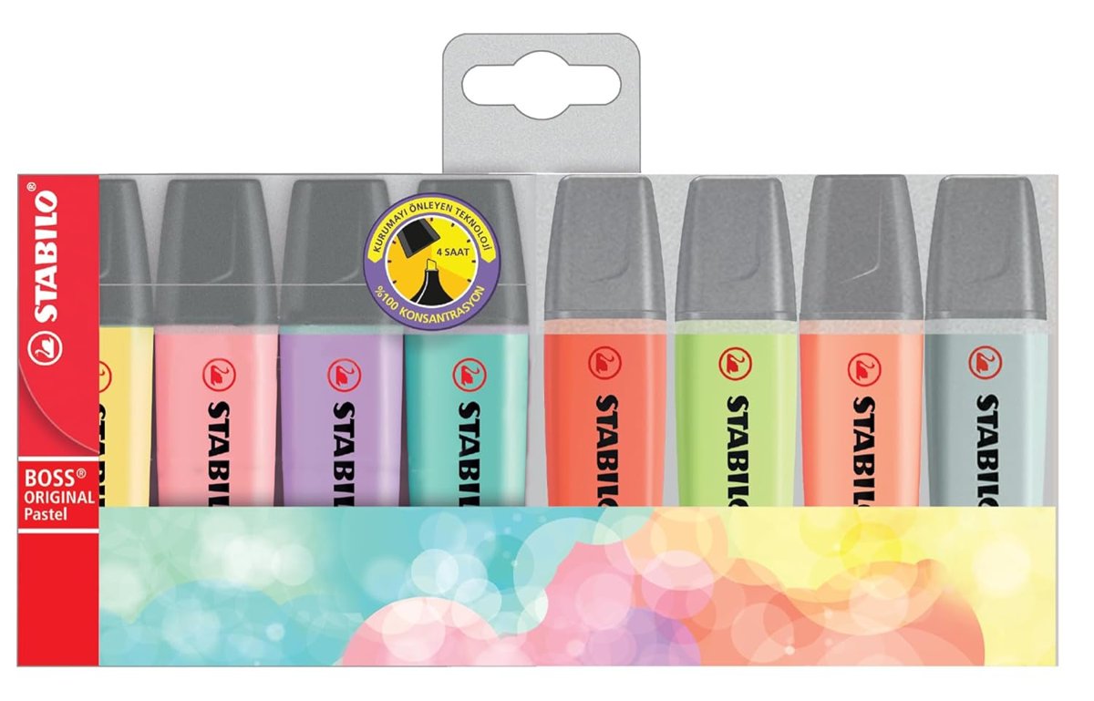 STABILO BOSS ORIGINAL Pastel - Fosforlu Kalem - 8'li Paket - Çeşitli Renkler