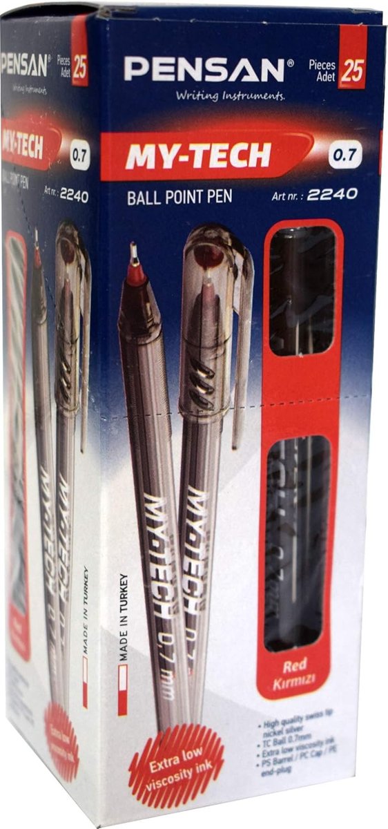 Pensan 0,7 Mm My-Tech Tükenmez Kalem 25 Li Kırmızı - PE02240TKKI25