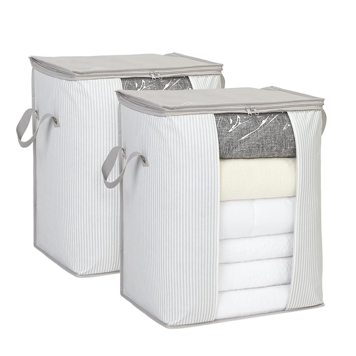 Ocean Home Textile 2'li Pvc Pencereli Stuff  Things Gri Çizgili Hurç Set