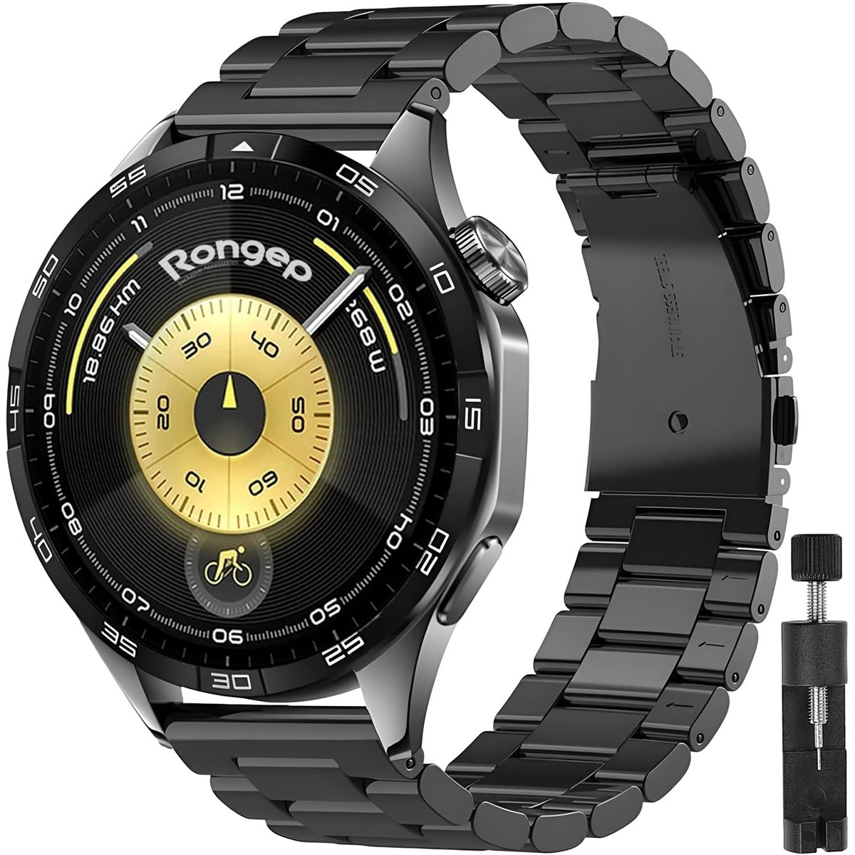 Rongep Huawei ile Uyumlu [Kısaltma Aparatlı] 22mm Çelik Kordon GT6/GT6 Pro/GT5/GT5 Pro/GT4/GT3/GT3 Pro/GT2/GT2 Pro 46mm için Baklalı Model GT6 Pro Kordonu Paslanmaz Metal GT6 Kordon (Siyah)