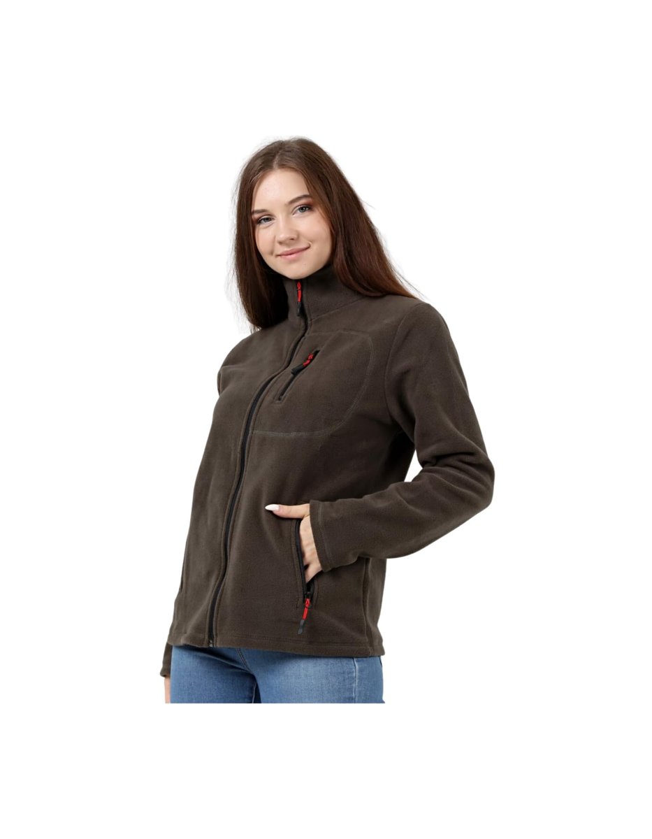 GENIUS STORE Kadın Polar Tam Fermuarlı Outdoor 3 Cepli Spor Polar Ceket (Haki, M)