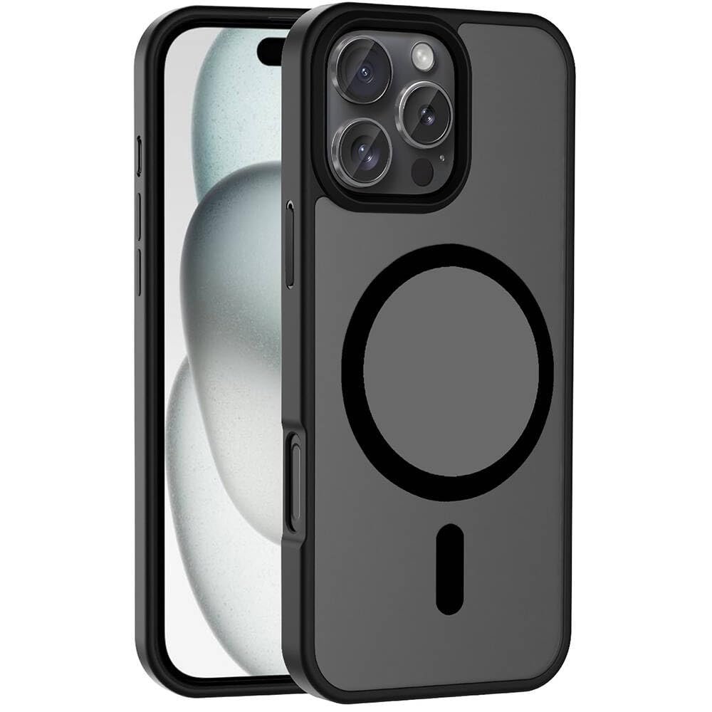Zore Apple ile uyumlu iPhone 16 Pro Max Kılıf M-safe Şarj Özellikli Mat Arka Yüzey Zore Sio Kapak Siyah