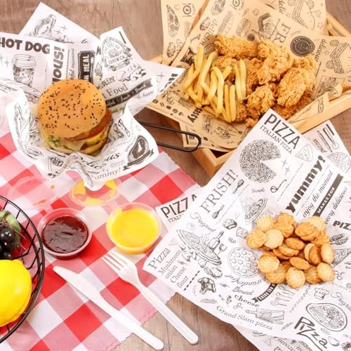 AEE® 100 Adet Vintage Gazete Desenli Yağ Geçirmez Sunum Kağıdı 25x35 cm | Hamburger, Fast Food, Mangal ve Paket Servis İçin Gıda Altlığı