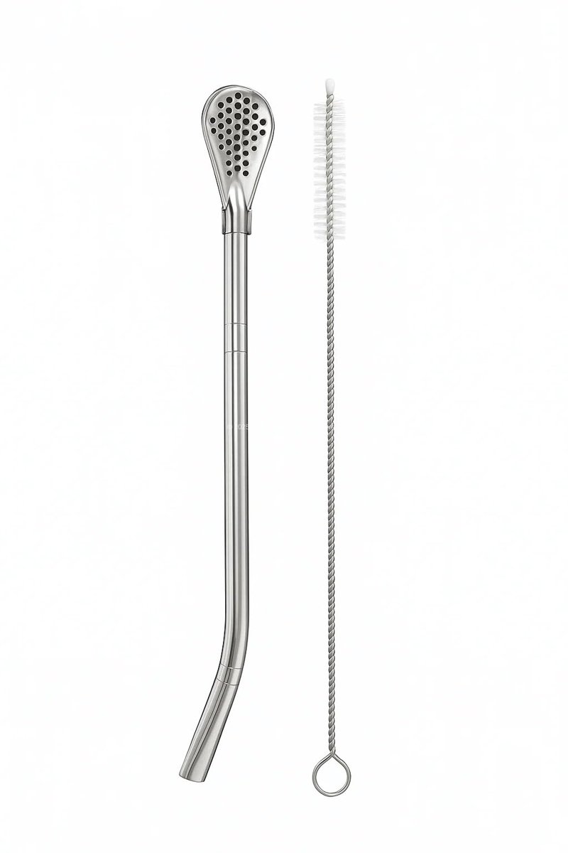 Busstier Süzgeç Uçlu Metal Pipet Seti, Filtreli Kaşık Pipet, Temizleme Fırçası Dahil, Kokteyl Sunum Bitki Çayı ve Yerba Mate (Bombilla) için Tekrar Kullanılabilir Şık Tasarım