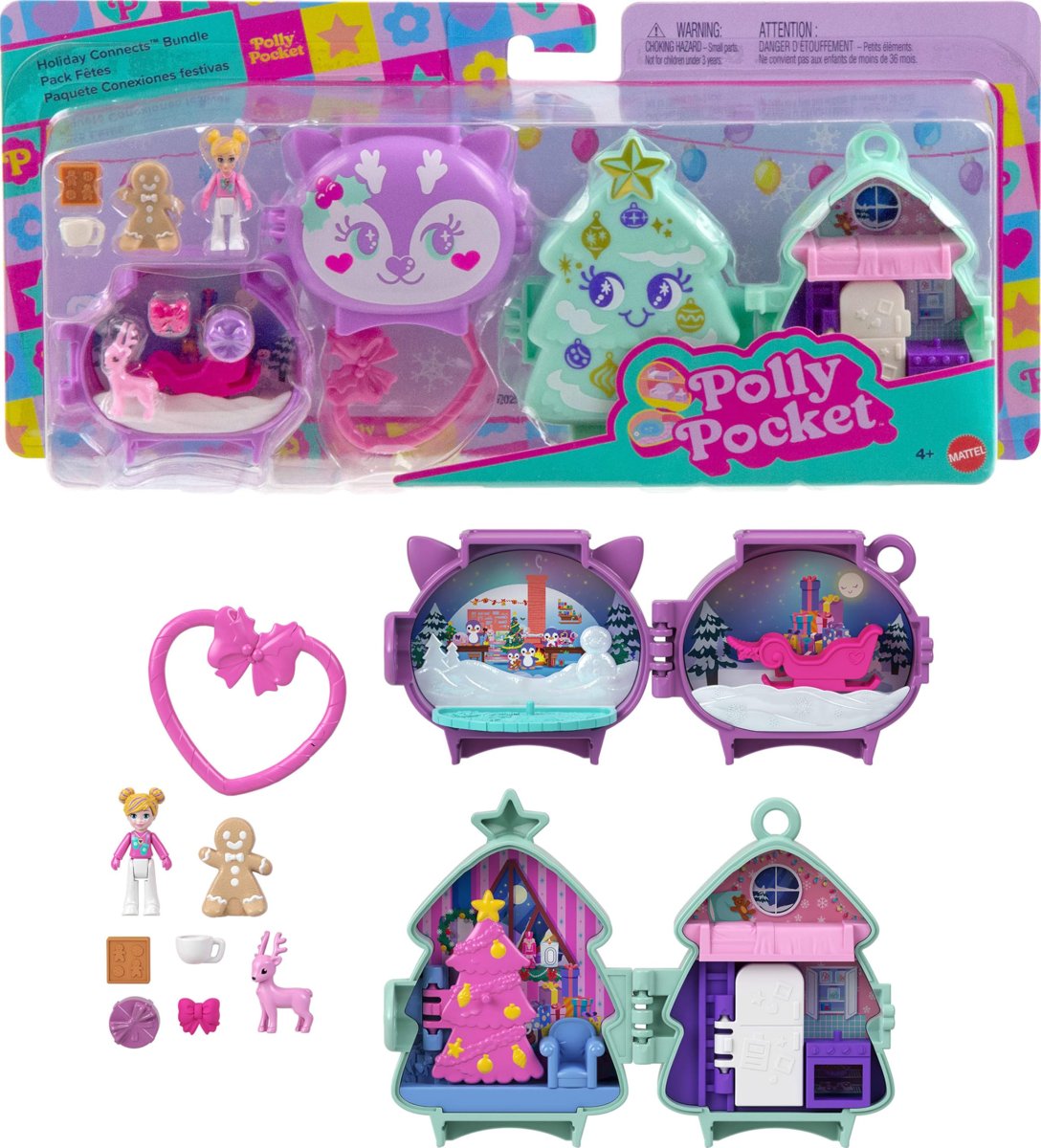 Polly Pocket mini oyuncaklar Mikro bebek, aksesuarlar, evcil hayvan figürü ve klipsli seyahat oyunca