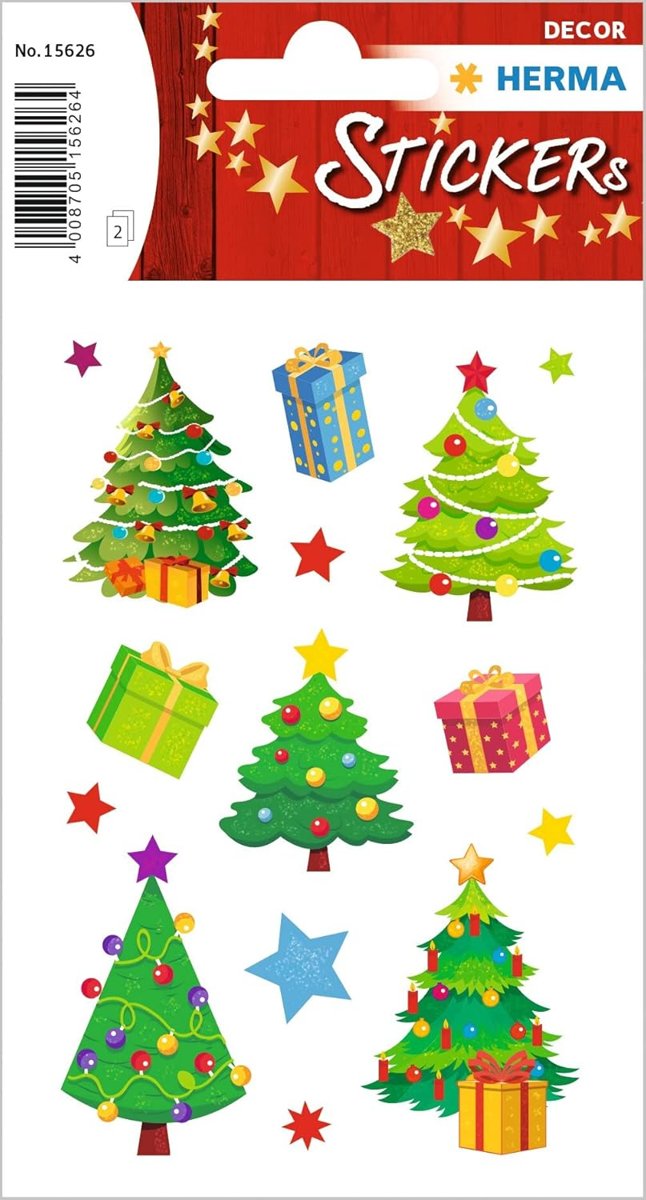 HERMA 15626 çıkartma Noel ağacı kağıt, kendinden yapışkanlı, kalıcı, 2 yaprak / 30 çıkartma