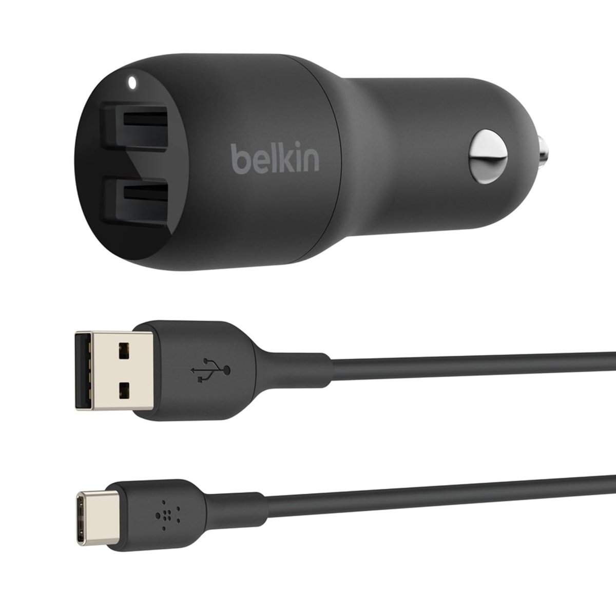 Belkin Çift USB Araç Şarj Cihazı 24 W + USB-C Kablosu (Boost Charge Çift Bağlantı Noktalı Araç Şarjı