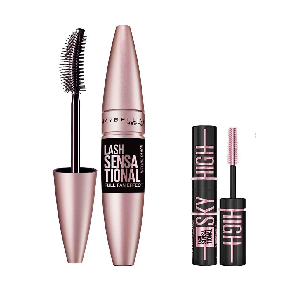 Maybelline New York Lash Sensational Yelpaze Etkili Intense Black Maskara - Ekstra Siyah 9.5 ml  Mini Lash Sensational Sky High Cosmic Black Maskara Makyaj Seti