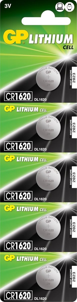 GP B atteries CR1620 1620 Boy Lityum Düğme Pil, 3 Volt, 5'li Kart, Gri