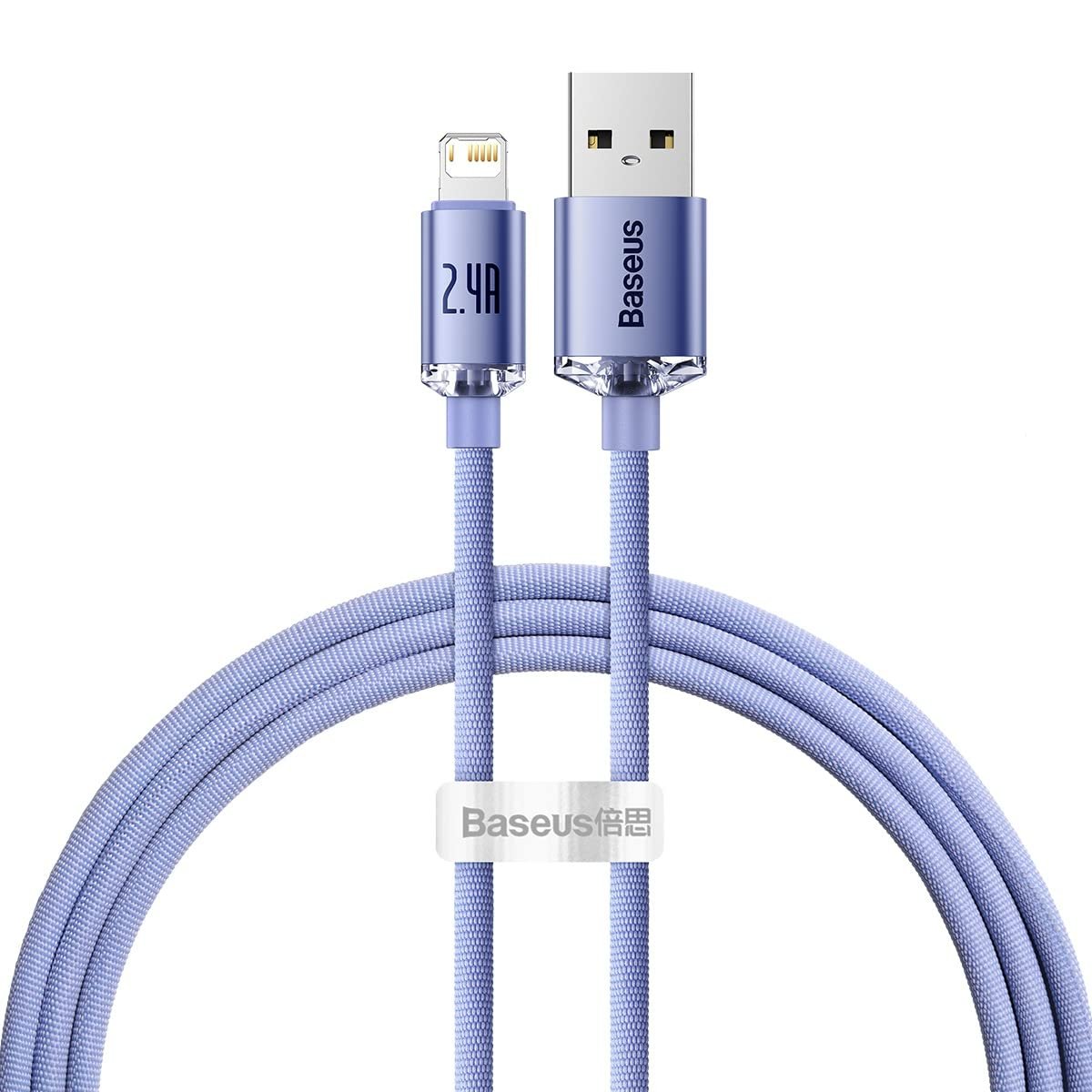 Baseus Crystal Shine, 2.4 A USB-A & Lightning Data ve Şarj Kablosu, 1.2 Metre, Mor, ‎CAJY000005