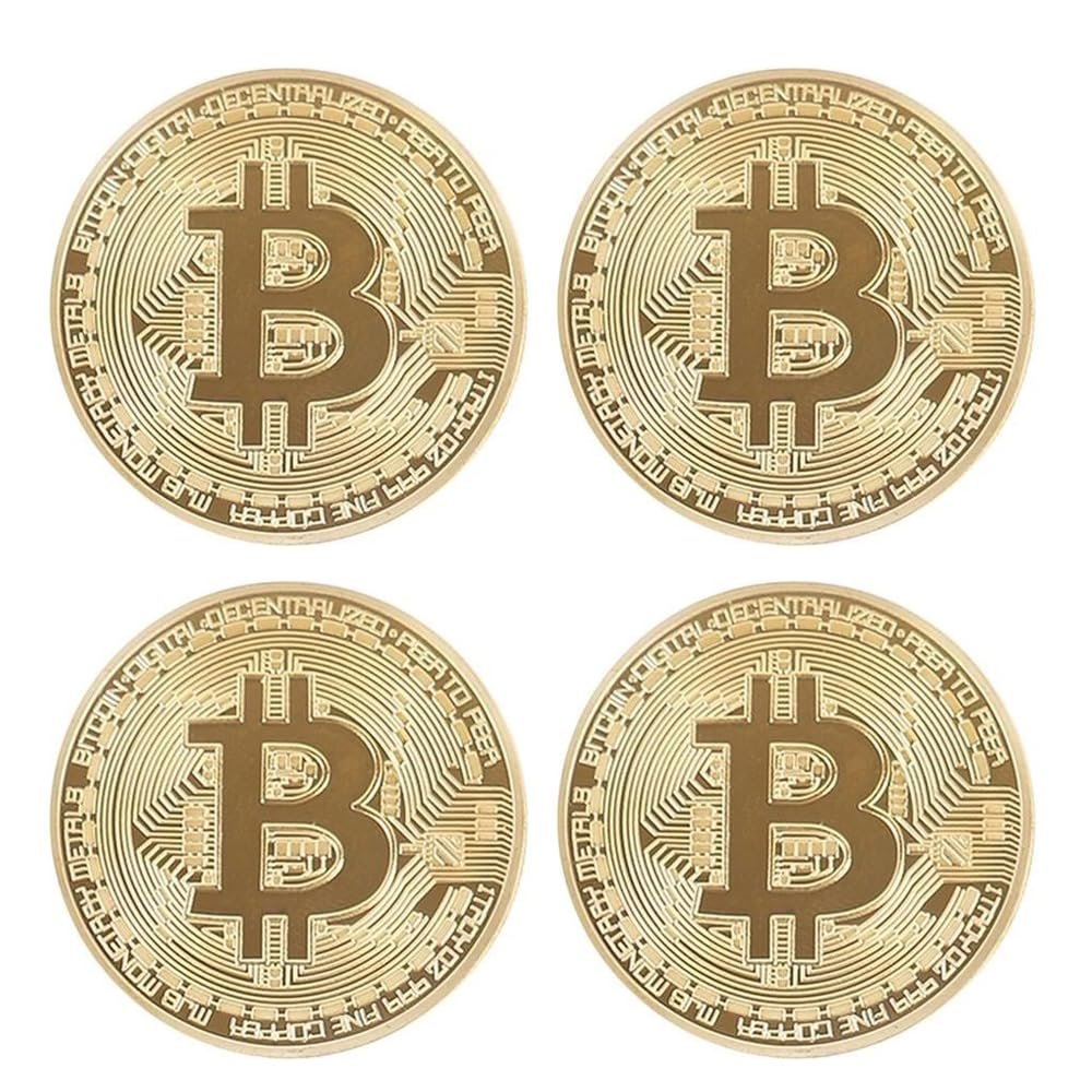 GüncelÇarşı 4 Adet Bitcoin Madeni Hatıra Parası Madeni Bitcoin Hediye Sikke Para
