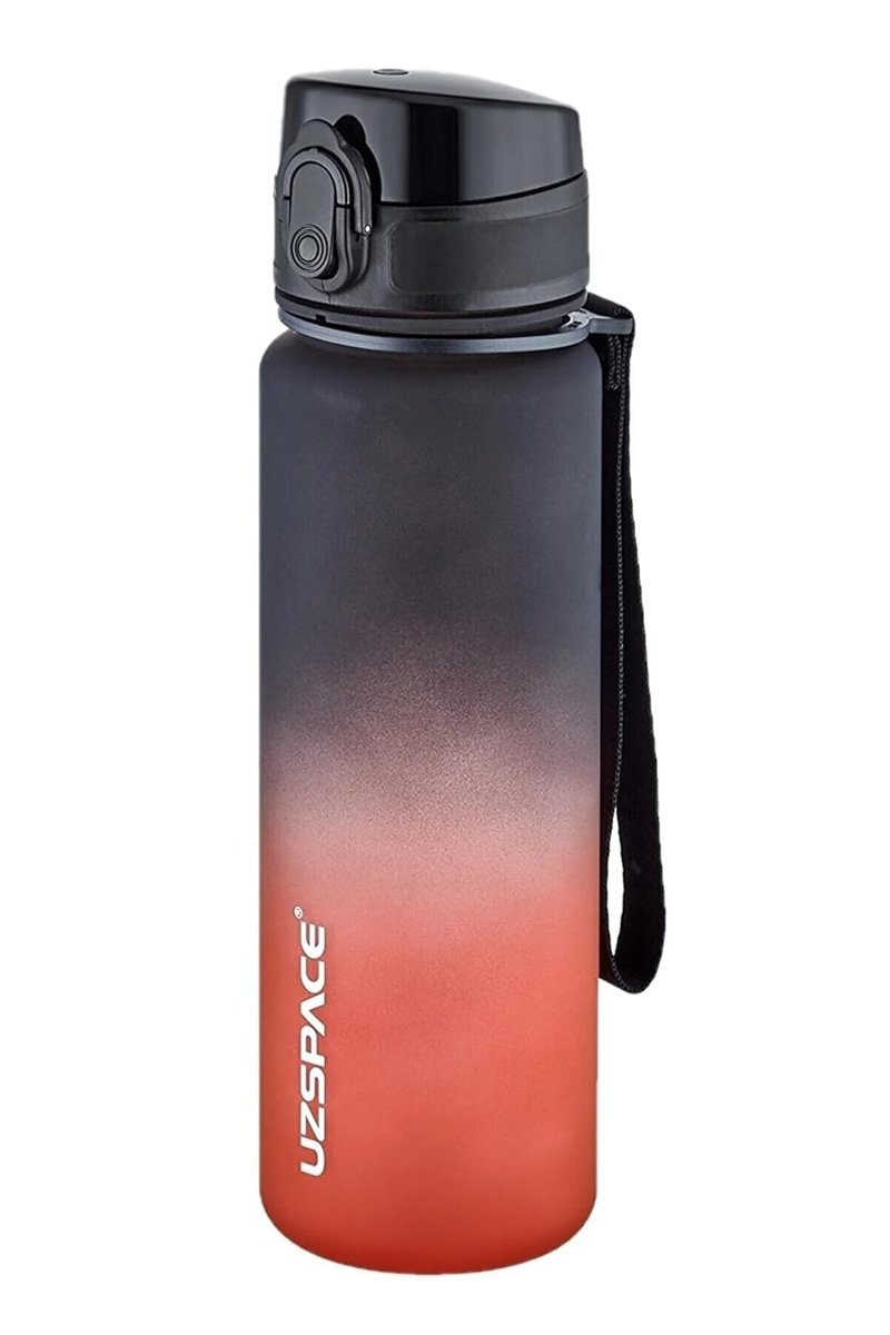 Uzspace 500ml Soft Touch Çift Renk Motivasyon Tritan Su Matarası (Siyah-Kırmızı)