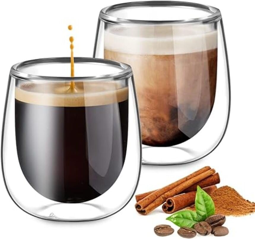 Needd Çift Katmanlı Cam Bardak Seti 2'li 250 ml | Borosilikat Double Wall Isı Yalıtımlı Şeffaf Kahve Bardağı | Americano, Latte, Cappuccino ve Soğuk İçecek için