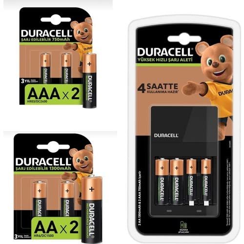 Duracell Cef 14 Şarj Cihazı ve 4 Adet 1300 Mah Aa Şarj Edilebilir Pil ve 4 Adet 750 Mah Aaa Şarj Edi