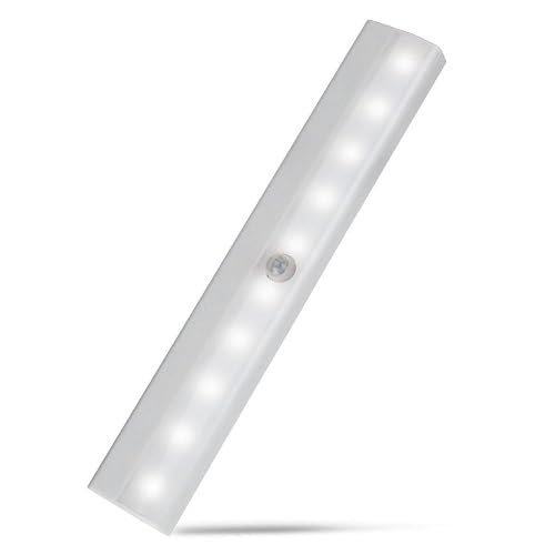 TriLine LED Hareket Sensörlü Pilli Aydınlatma, 10 LED, Beyaz Plastik Gövde, 190x30x16mm, 100° Algıla
