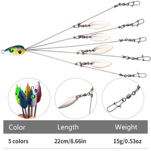 Valkyrie 5'li Alabama Rig 5 Kollu Fırdöndülü Levrek Şemsiyesi 16.8g 22cm – Spinner Kaşıklı Sahte Yem Sistemi