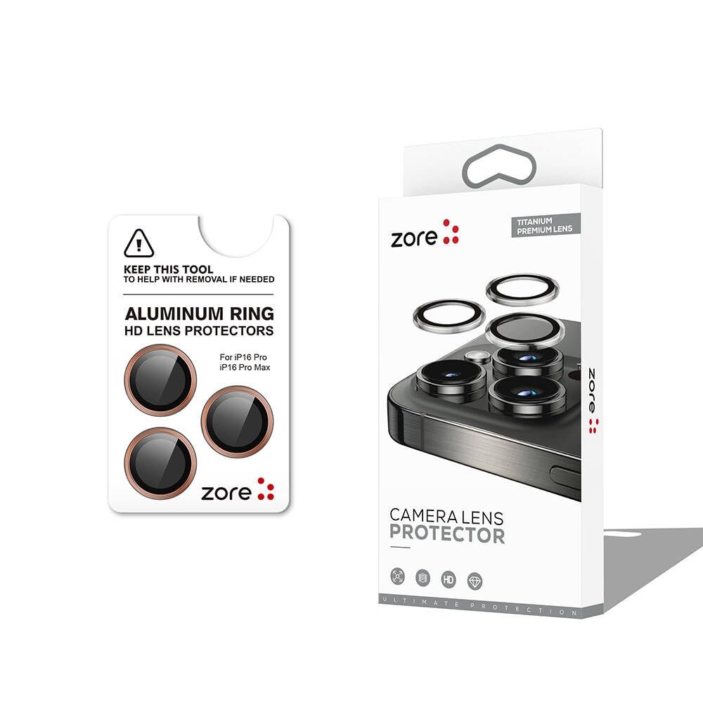 ZORE Apple İle Uyumlu iPhone 16 Pro iPhone 16 Pro Max CL-12 Premium Safir Parmak İzi Bırakmayan Anti-Reflective Kamera Lens Koruy Gold