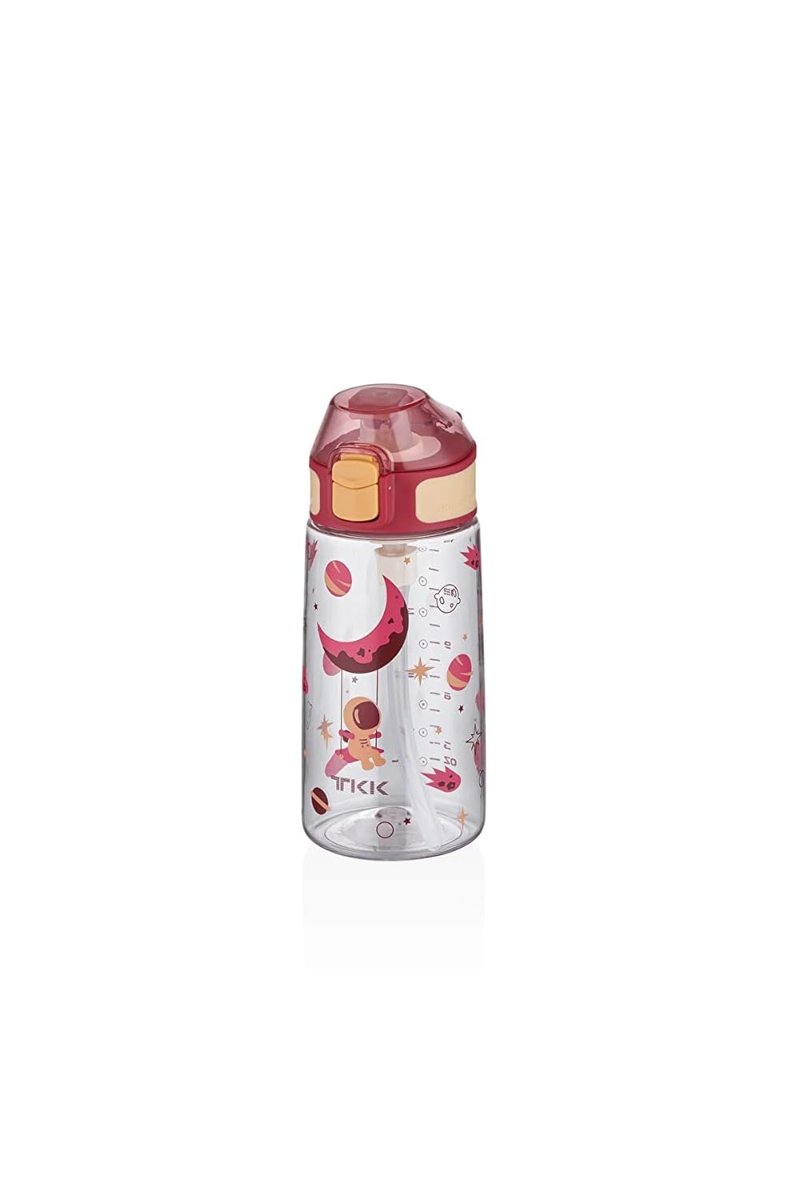TKK 500ml Silikon Pipetli Kilitlenebilir Kapak Desenli Sızdırmaz Tritan Su Matarası (Kırmızı)