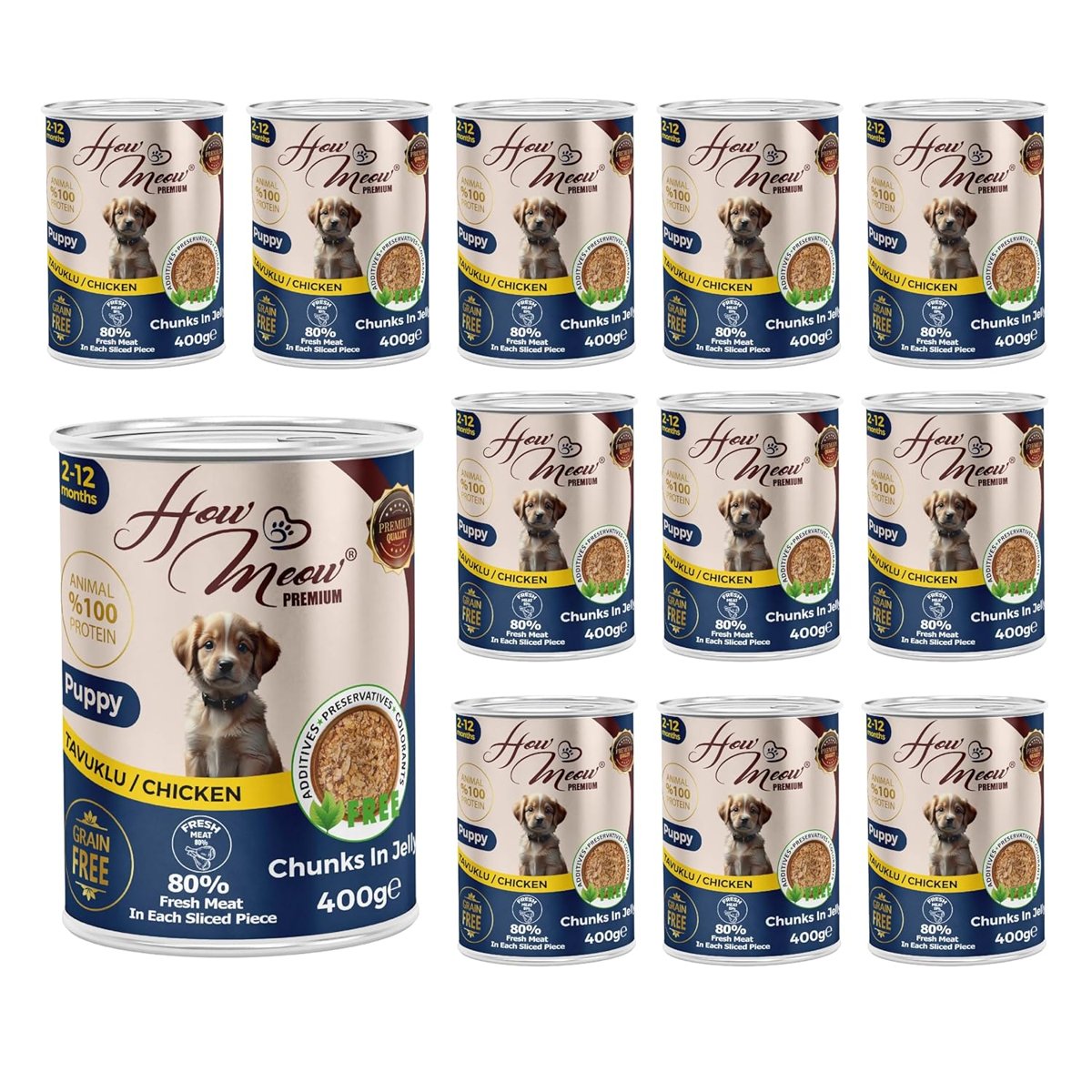 How Meow Yavru Köpek Tavuklu ve Jöleli Konserve Mama 400 Gr x 12 adet