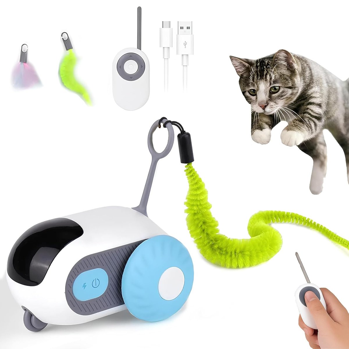 Kanji 2 Modlu Akıllı Kedi Oyuncağı – Otomatik ve Uzaktan Kumandalı Sessiz Oyuncak Araba | İnteraktif Egzersiz, Eğitim ve Eğlence İçin | Kediler ve Küçük Köpekler İçin Evcil Hayvan Oyuncağı