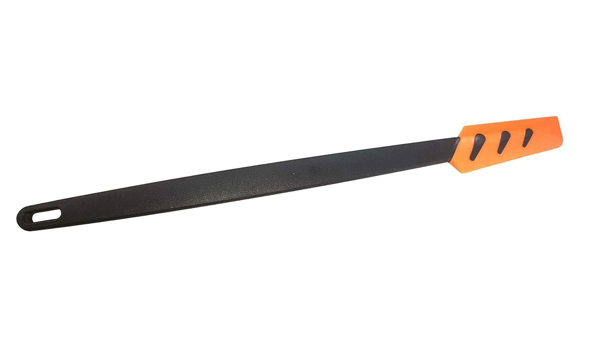 TUPPERWARE Kavrama hazır küçük üst kazıyıcı siyah-turuncu hamur spatulası dar