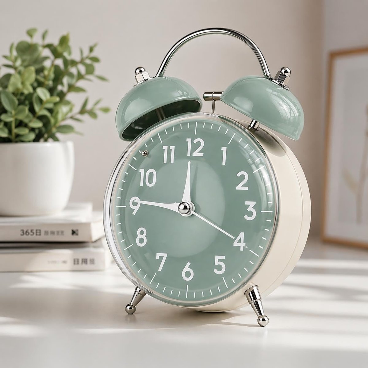 Valkyrie Retro Çalar Saat Işıklı Analog Masa Saati Dekoratif Komodin Saati Bombe Kapaklı 15x10 Yeşil