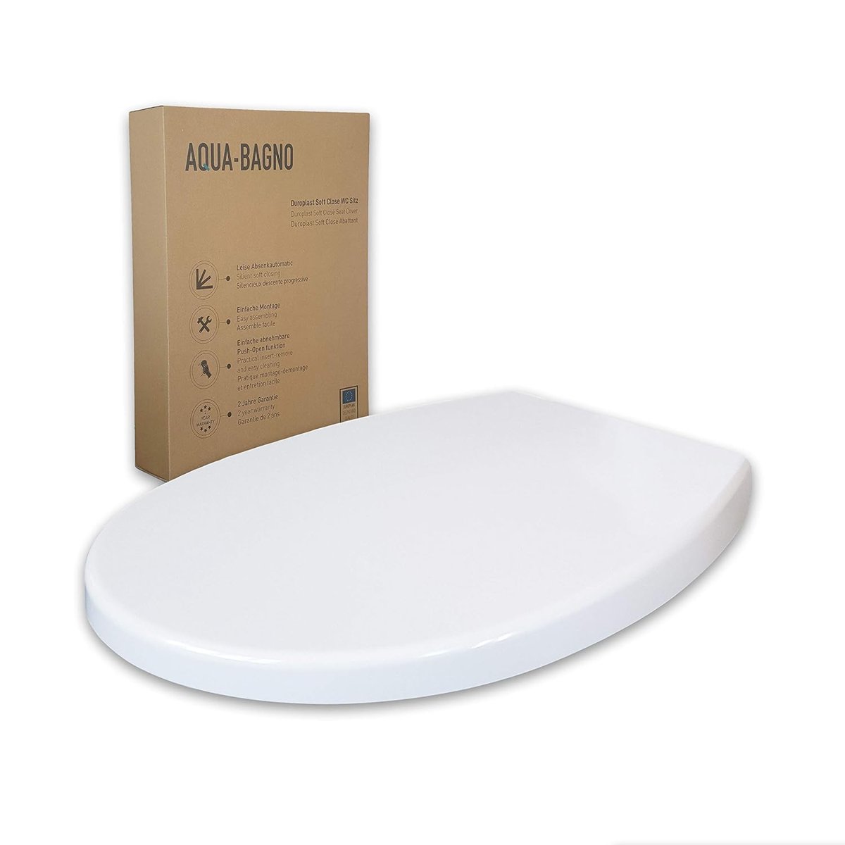Aqua Bagno | Otomatik kapanma sistemli klozet kapağı, AB'de üretilmiştir, antibakteriyel ve çıkarılabilir klozet kapağı, Duroplast klozet kapağı, O şeklinde üst kapaklı, yumuşak kapanma, beyaz | Smile (model)