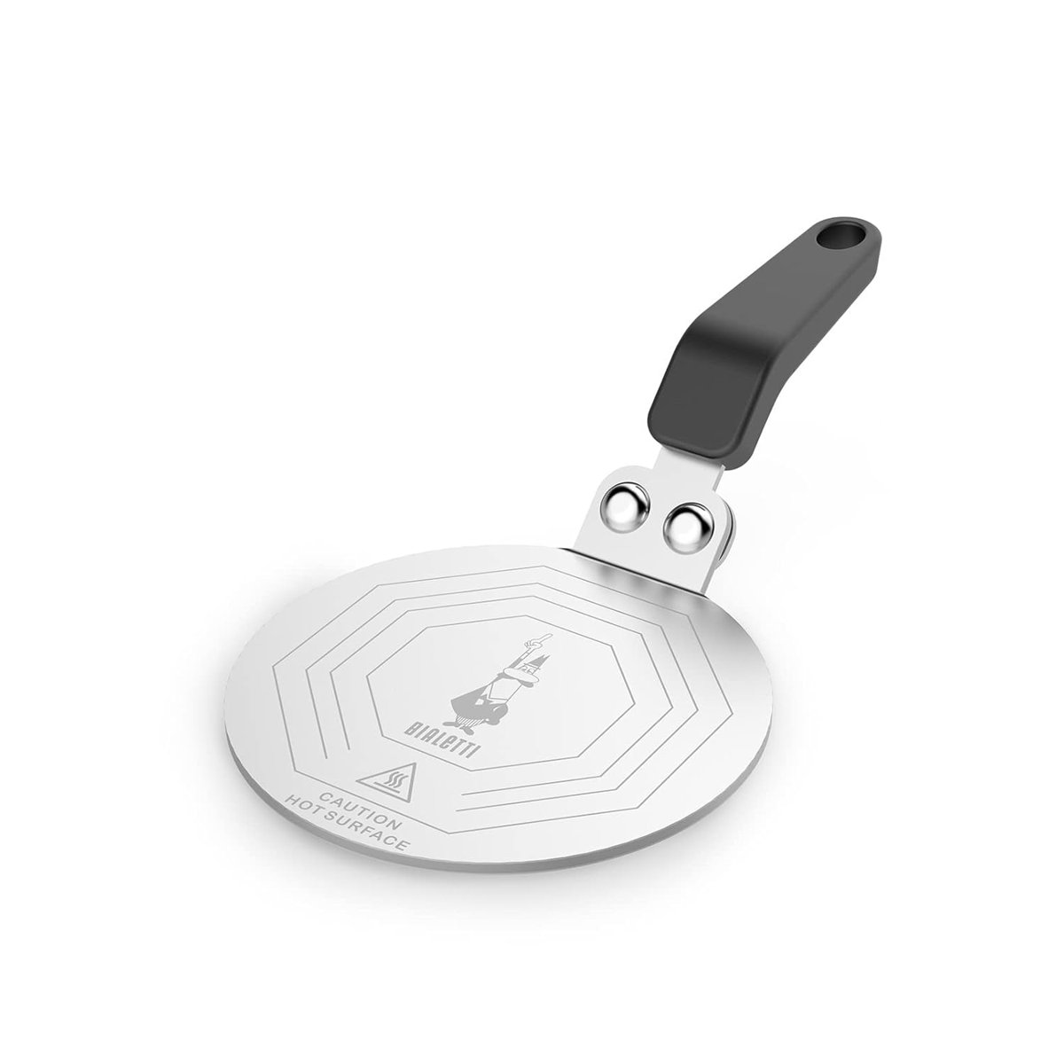 Bialetti - İndüksiyon Ocak Isı Difüzörü - 13cm - 1 ila 9 Cups Aralığı İçin Uygundur - Paslanmaz Çelik Gövde - Bakalit Sap - Halka Plaka - Adaptör Plakası