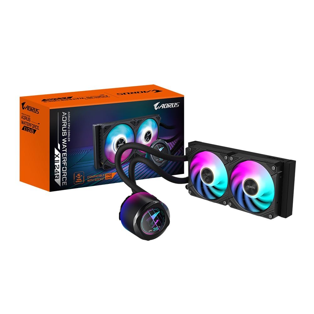 GIGABYTE AORUS WATERFORCE X II 240 Manyetik Kilitleme Mekanizmalı Fan, 60 x 60mm Full Color LCD Ekra