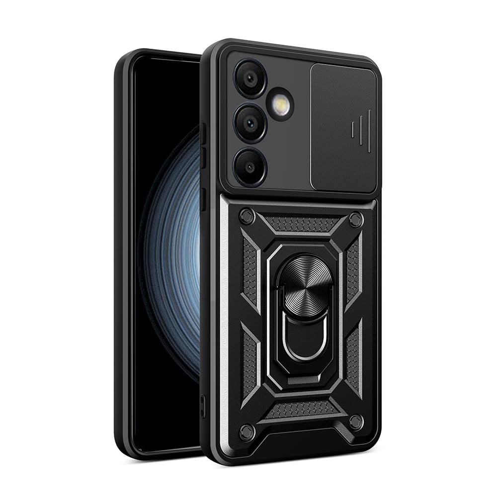 Spia Samsung Galaxy S24 FE ile Uyumlu Kılıf Sürgülü Siyah Panther Yüzüklü Silikon Orijinal (Samsung Galaxy S24 FE ile Uyumlu, Sürgülü Siyah)