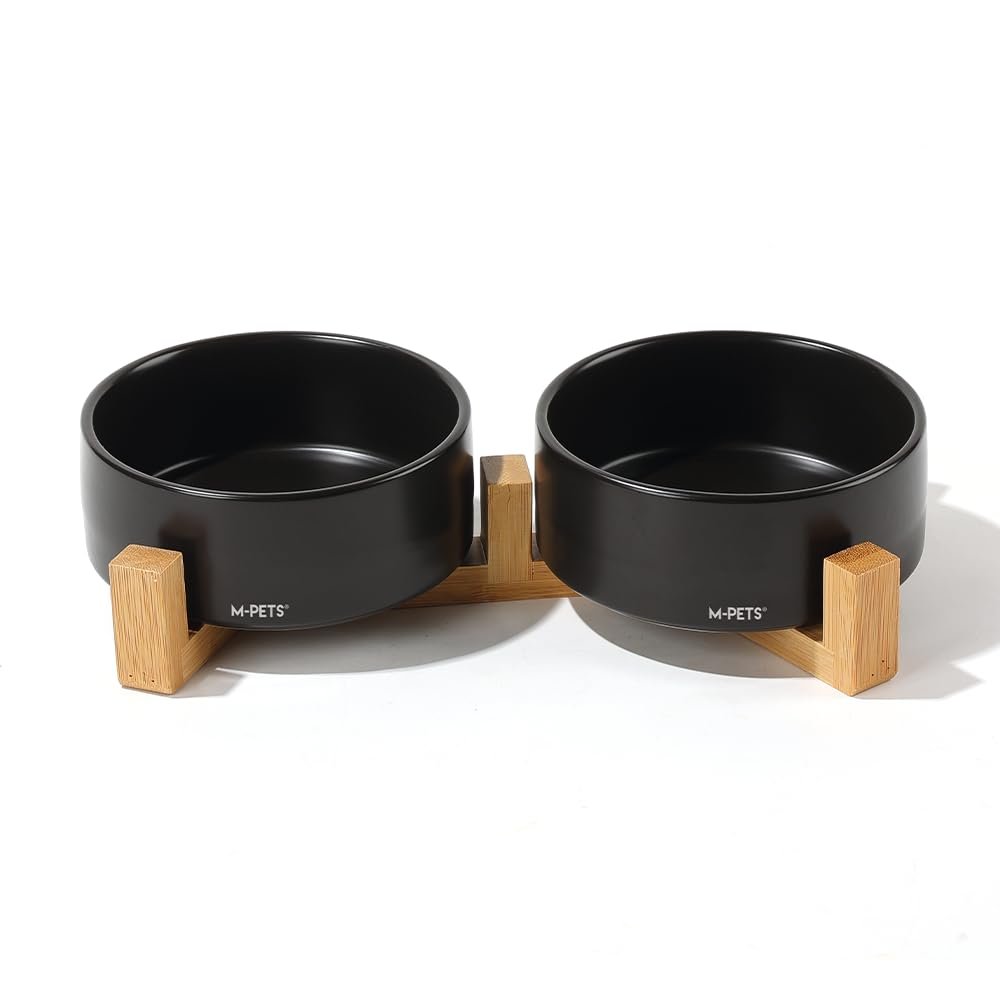M-PETS OPERA SERAMİK MAMA KABI BAMBOO STANDLI 2X350ML BLACK