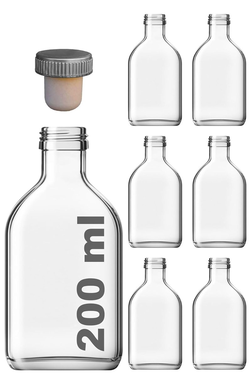Afracam 200 ml Yassı Şeffaf Cold Brew Şişesi Kapaklı 200 cc Soğuk Kahve Cam Şişe 6 Adet (6, Sentetik
