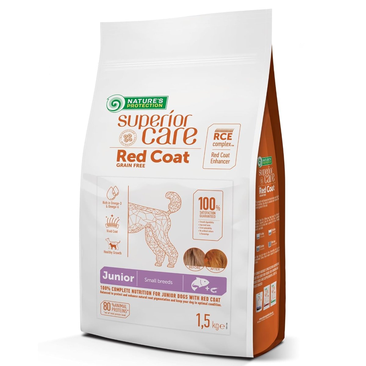 Nature's Protection Superior Care Kızıl/Kahverengi Tüylü Köpekler İçin Tahılsız Somonlu Küçük Irk Yavru Köpek Maması 1,5 Kg