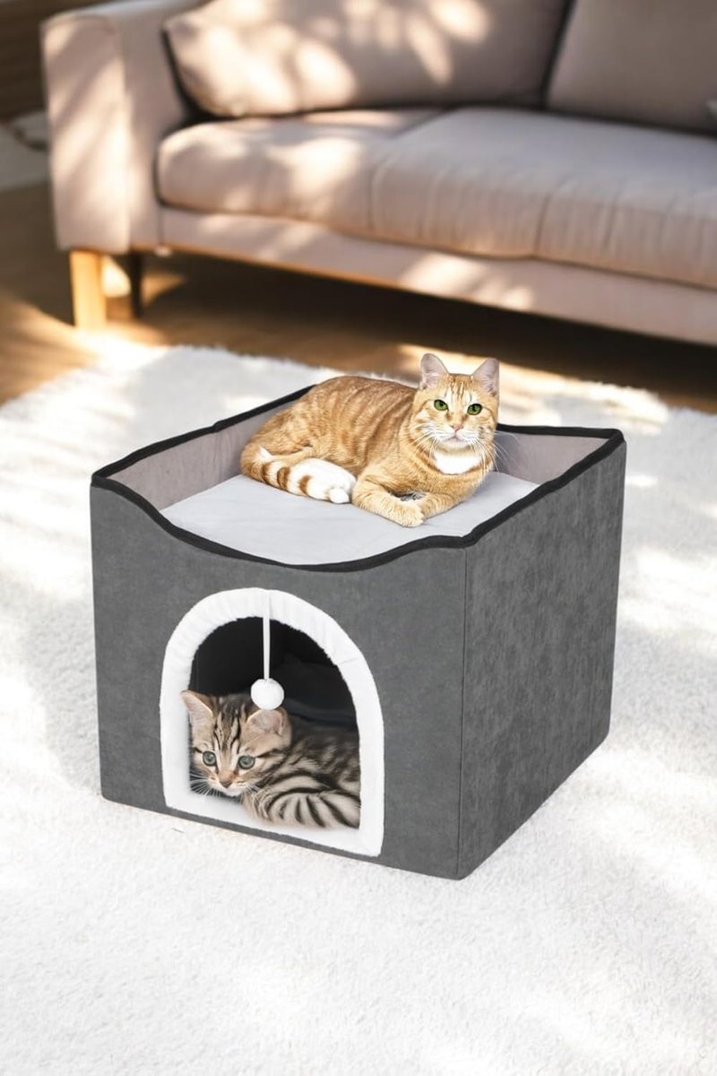 TİNEKE Sevimli Katlanır Taşınabilir Çok Fonksiyonlu Kapalı Kedi Evi Yatağı FÜME