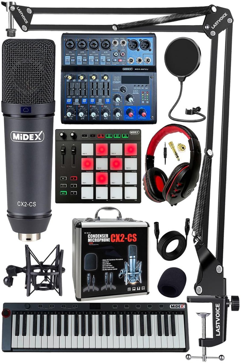Stüdyo Ekipmanları Midi Live Paket-6 Ses Kartlı Mikser Midi Klavye CX2 Mikrofon Kulaklık Pad Controller