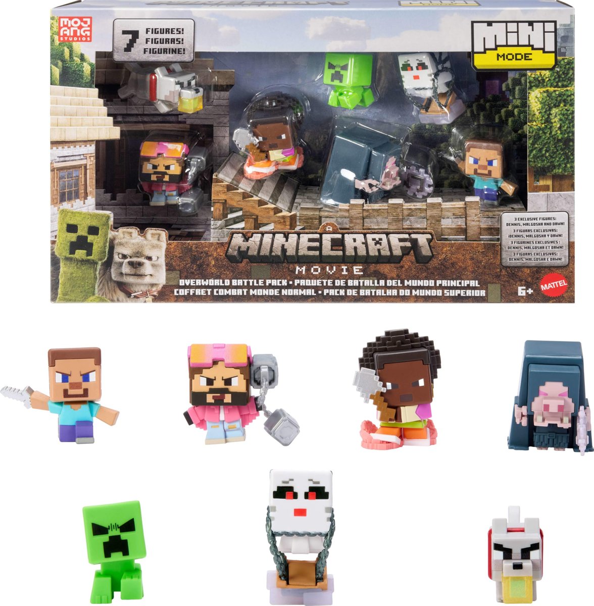 Mattel Minecraft oyuncak seti ve 7 mini aksiyon figürü, Bir Minecraft Filmi'nden ilham alan Mini Mod