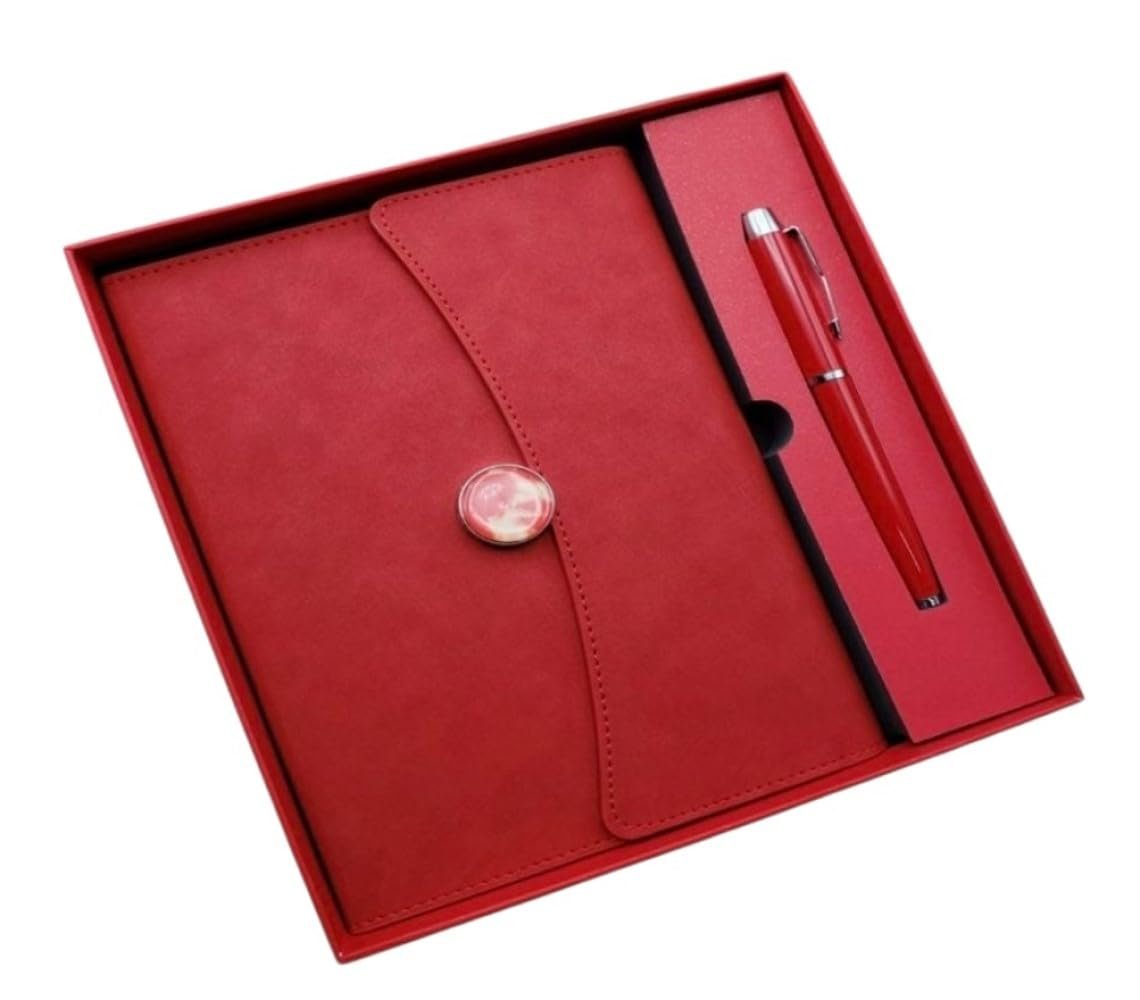 Senon Deri Defter Kalem Set Kutulu Özel Tasarım Hediyelik Set (Kırmızı)